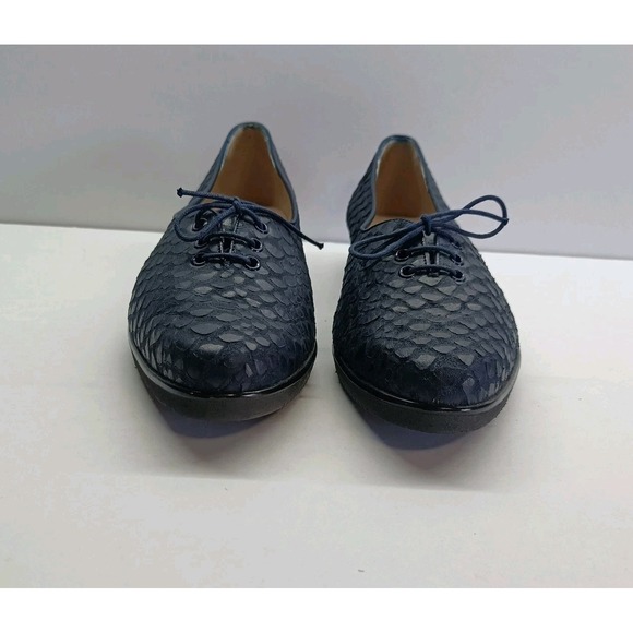 Vtg Salvatore‎ Ferragamo Size 7.5B Lace-up Shoes Blue Snake Embossed Oxfords - Picture 3 of 8